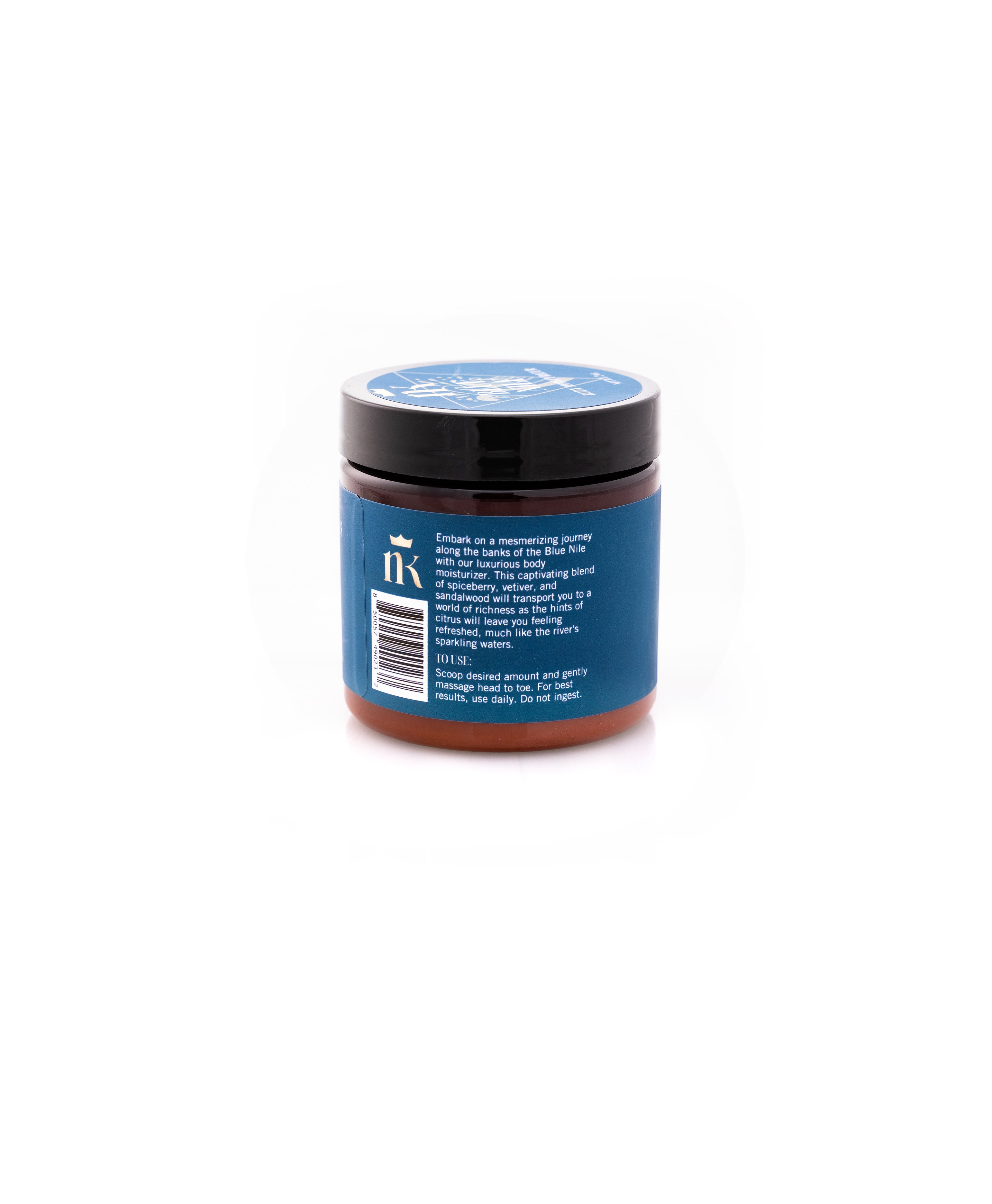 Product shot of moisturizer which includes the description and directed use. The Directed Use is: Scoop desired amount and massage head to toe. For best results, use daily. Do not ingest.